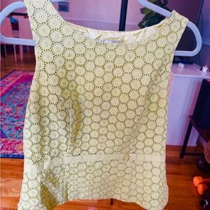 Dressbarn Lime Green Eyelet Sleeveless Peplum Top W Bow Linen Rayon Size 10
